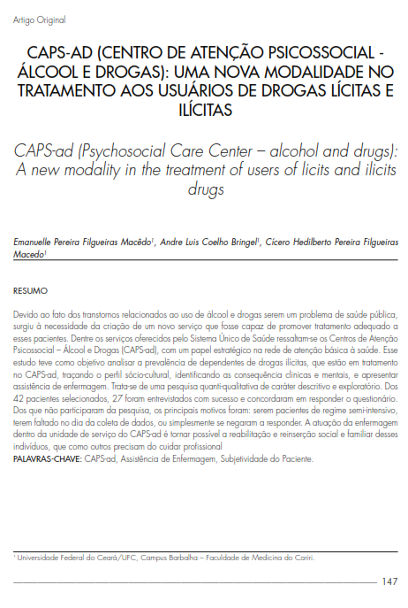 Cover of CAPS-ad (Psychosocial Care Center – alcohol and drugs): A new modality in the treatment of users of licits and ilicits drugs