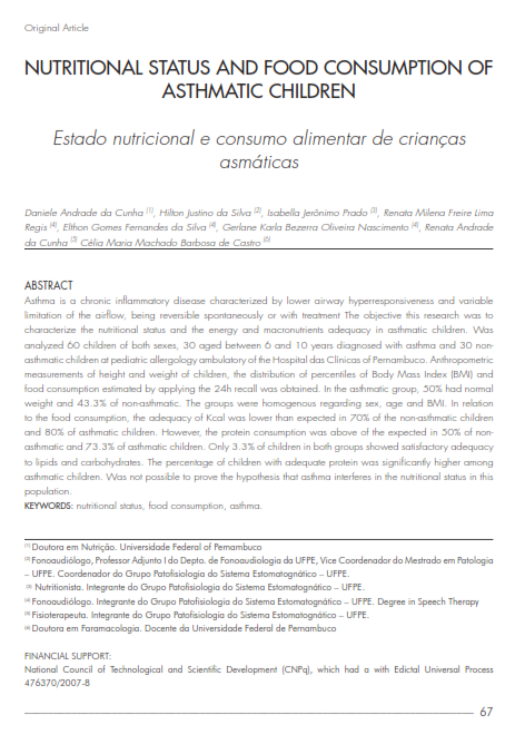 Cover of NUTRITIONAL STATUS AND FOOD CONSUMPTION OF ASTHMATIC CHILDREN