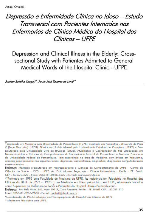 Cover of Depressão e Enfermidade Clínica no Idoso – Estudo Transversal com Pacientes Internados nas Enfermarias de Clínica Médica do Hospital das Clínicas – UFPE