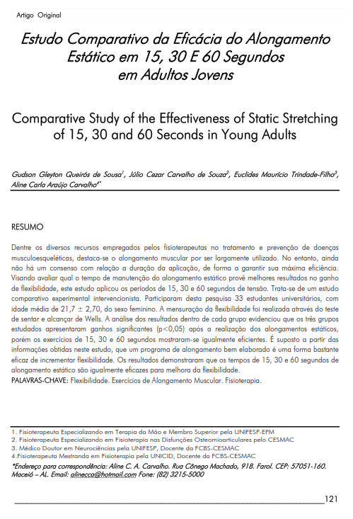 Cover of Comparative Study of the Effectiveness of Static Stretching of 15, 30 and 60 Seconds in Young Adults.