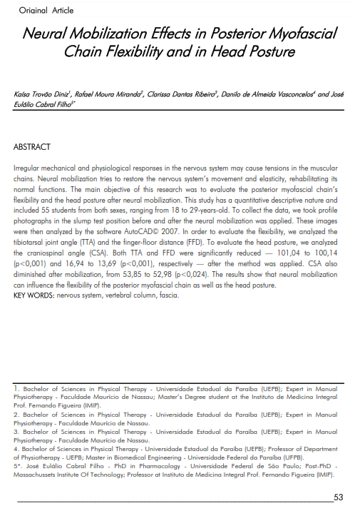 Cover of Neural Mobilization Effects in Posterior Myofascial Chain Flexibility and in Head Posture.