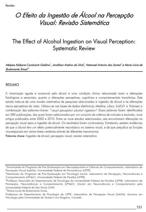 Cover of The Effect of Alcohol Ingestion on Visual Perception: Systematic Review.