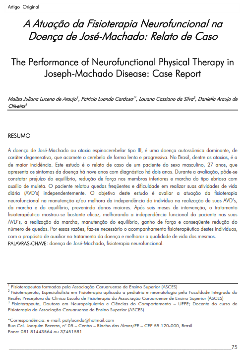 Cover of A Atuação da Fisioterapia Neurofuncional na Doença de José-Machado: Relato de Caso