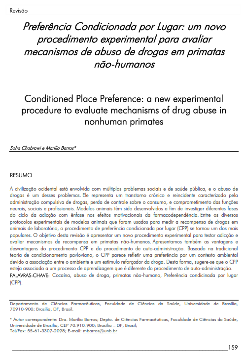Cover of Conditioned Place Preference: a new experimental procedure  to evaluate mechanisms of drug abuse in nonhuman  primates.
