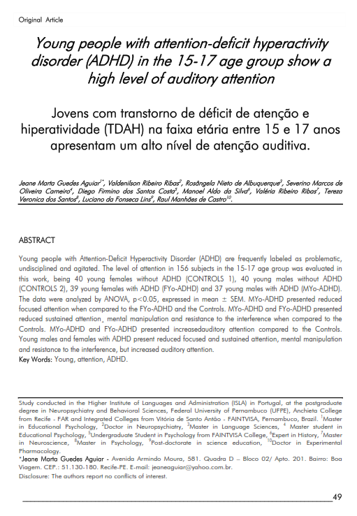 Cover of Young people with attention-deficit  hyperactivity disorder (ADHD) in the 15-17 age group show a high level of auditory attention.