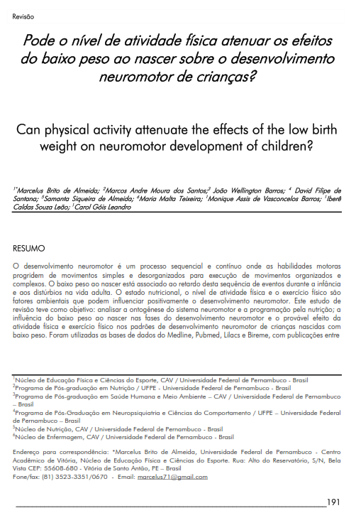 Cover of Can physical activity attenuate  the effects of the low birth weight on neuromotor development of children?