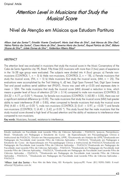 Cover of Attention Level in Musicians that Study the Musical Score.