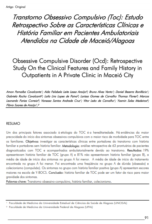 Cover of Obsessive Compulsive Disorder (Ocd): Retrospective Study On the Clinical Features and Family History in Outpatients  in A Private Clinic in Maceió City