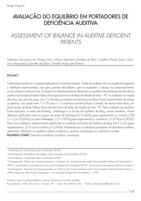 Cover of ASSESSMENT OF BALANCE IN AUDITIVE DEFICIENT PATIENTS  