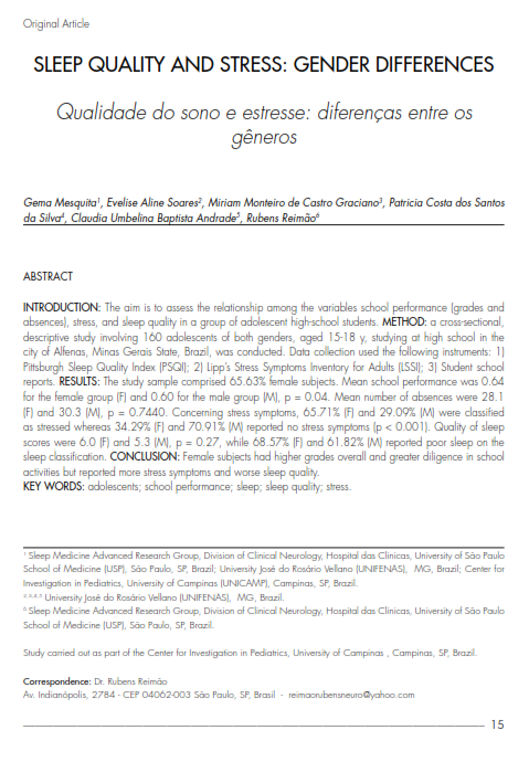 Cover of SLEEP QUALITY AND STRESS: GENDER  DIFFERENCES
