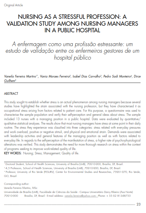 Cover of NURSING AS A STRESSFUL PROFESSION: A VALIDATION STUDY AMONG NURSING MANAGERS IN A PUBLIC HOSPITAL